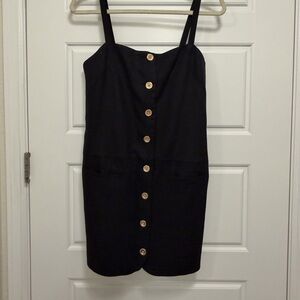J. Crew Black Linen Mini Dress with Gold Buttons